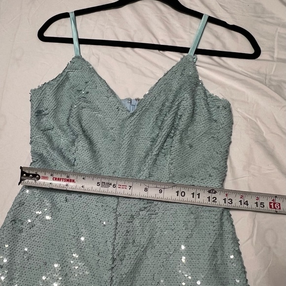 Francesca’s Collection Sasha Blue Sequin Flare Jumpsuit - Picture 3 of 7